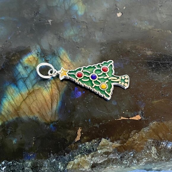 VTG Sterling Silver 925 Multicolored Enamel Christmas Tree Charm Pendant - Picture 5 of 16